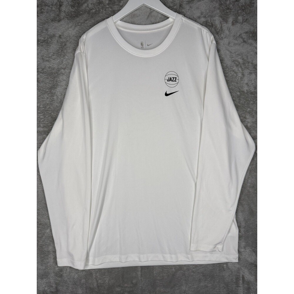 Nike Utah Jazz Shirt Mens 2XL Performance Basketball White Long Sleeve Dri Fit